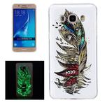 For Galaxy J7 (2016) / J710 Noctilucent Feather Pattern IMD Workmanship Soft TPU Back Cover Case