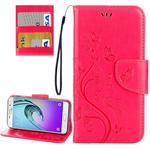 For Galaxy A3 (2017) / A320 Butterflies Love Flowers Embossing Horizontal Flip Leather Case with Holder & Card Slots & Wallet & Lanyard(Magenta)