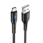 USAMS US-SJ460 U-Bob Series USB to USB-C / Type-C Intelligent Power-off Charging Cable, Length: 1.2m (Black)