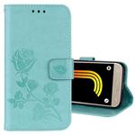 For Galaxy J3 (2017) / J330 (EU Version) Roses Pressed Flower Pattern Horizontal Flip Leather Case with Holder & Card Slots & Wallet(Green)