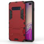 Shockproof PC + TPU Case for Galaxy S10+, with Holder(Red)