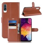 Litchi Texture Horizontal Flip Leather Case for Galaxy A50, with Wallet & Holder & Card Slots (Brown)