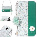 For Galaxy J7 (2017) (EU Version) Orchid Flower Pattern Horizontal Flip Leather Case with Holder & Card Slots & Pearl Flower Ornament & Chain