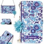 For Galaxy J7 (2017) (EU Version) Blue and White Porcelain Pattern Horizontal Flip Leather Case with Holder & Card Slots & Pearl Flower Ornament & Chain