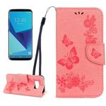 For Galaxy S8 Butterflies Embossing Horizontal Flip Leather Case with Holder & Card Slots & Wallet & Lanyard(Pink)