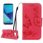 For Galaxy S8 Butterflies Embossing Horizontal Flip Leather Case with Holder & Card Slots & Wallet & Lanyard(Red)
