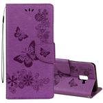 For Galaxy A8+ (2018) Vintage Embossed Floral Butterfly Pattern Horizontal Flip Leather Case with Card Slot & Holder & Wallet & Lanyard(Purple)