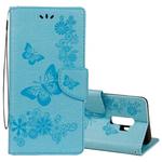 For Galaxy S9+ Vintage Embossed Floral Butterfly Pattern Horizontal Flip Leather Case with Card Slot & Holder & Wallet & Lanyard(Blue)