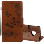 For SamsungGalaxy S9 Vintage Embossed Floral Butterfly Pattern Horizontal Flip Leather Case with Card Slot & Holder & Wallet & Lanyard(Brown)