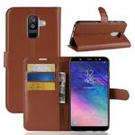 For Galaxy A6+ 2018 Litchi Texture Horizontal Flip Leather Case with Holder & Card Slots & Wallet(Brown)