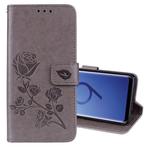 For Galaxy S9 Rose Embossed Horizontal Flip Environmental PU Leather Case with Holder & Card Slots & Wallet(Grey)