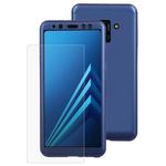 360 Degrees Full Coverage Detachable Protective Cover Case for Galaxy A8 (2018), with Tempered Glass Film (Blue)