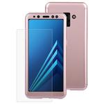 360 Degrees Full Coverage Detachable Protective Cover Case for Galaxy A8 (2018), with Tempered Glass Film (Rose Gold)
