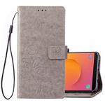 Lucky Clover Pressed Flowers Pattern Leather Case for Galaxy J8 (2018) , with Holder & Card Slots & Wallet & Hand Strap (Grey)