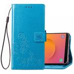 Lucky Clover Pressed Flowers Pattern Leather Case for Galaxy J8 (2018) , with Holder & Card Slots & Wallet & Hand Strap (Blue)