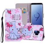 Butterfly Elephant Pattern Colored Drawing Horizontal Flip Leather Case for Galaxy S9, with Holder & Card Slots & Wallet & Lanyard