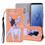 Hearted Dog Pattern Colored Drawing Horizontal Flip Leather Case for Galaxy S9, with Holder & Card Slots & Wallet & Lanyard