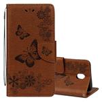 For Galaxy J7 (2017) (EU Version) Pressed Flowers Butterfly Pattern Horizontal Flip Leather Case with Holder & Card Slots & Wallet & Lanyard (Brown)