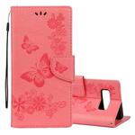 For Galaxy Note 8 Pressed Flowers Butterfly Pattern Horizontal Flip Leather Case with Holder & Card Slots & Wallet & Lanyard (Pink)