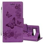 For Galaxy Note 8 Pressed Flowers Butterfly Pattern Horizontal Flip Leather Case with Holder & Card Slots & Wallet & Lanyard (Purple)
