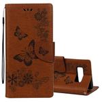 For Galaxy Note 8 Pressed Flowers Butterfly Pattern Horizontal Flip Leather Case with Holder & Card Slots & Wallet & Lanyard (Brown)