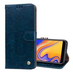 Business Style Oil Wax Texture Horizontal Flip Leather Case for Galaxy J4+, with Holder & Card Slots & Wallet (Blue)