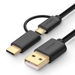 UGREEN 1.5m 2.4A Output 2 in 1 USB-C / Type-C + Mrico USB to USB PET Data Sync Charging Cable (Black)