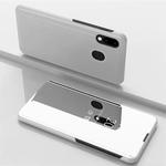 Electroplating Mirror Horizontal Flip Leather Case for Galaxy M20, with Holder (Silver)
