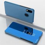 Electroplating Mirror Horizontal Flip Leather Case for Galaxy M20, with Holder (Sky Blue)