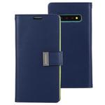 GOOSPERY RICH DIARY PU + TPU Crazy Horse Texture Horizontal Flip Leather Case for Galaxy S10, with Card Slots & Wallet & Photo frame (Blue)