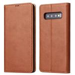 Horizontal Flip PU Leather Case for Galaxy S10+, with Holder & Card Slot & Wallet(Brown)