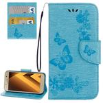 For Galaxy A5 (2017) / A520 Butterflies Embossing Horizontal Flip Leather Case with Holder & Card Slots & Wallet & Lanyard (Blue)