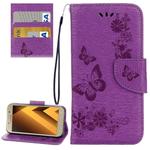 For Galaxy A7 (2017) / A720 Butterflies Embossing Horizontal Flip Leather Case with Holder & Card Slots & Wallet & Lanyard (Purple)