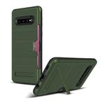 TPU + PC Brushed Texture Protective Back Cover Case for Galaxy S10,with Card Slot & Holder(Army Green)