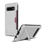 TPU + PC Brushed Texture Protective Back Cover Case for Galaxy S10,with Card Slot & Holder(Silver)