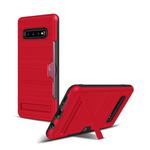 TPU + PC Brushed Texture Protective Back Cover Case for Galaxy S10+,with Card Slot & Holder(Red)