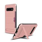 TPU + PC Brushed Texture Protective Back Cover Case for Galaxy S10+,with Card Slot & Holder(Rose Gold)