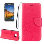 For Galaxy S7 Active Pressed Flowers Butterfly Pattern Horizontal Flip Leather Case with Holder & Card Slots & Wallet & Lanyard(Magenta)