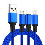 2A 1.2m 3 in 1 USB to 8 Pin & USB-C / Type-C & Micro USB Nylon Weave Charging Cable(Blue)