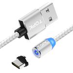 TOPK AM23 1m 2.4A Max USB to USB-C / Type-C Nylon Braided Magnetic Charging Cable with LED Indicator(Silver)