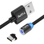 TOPK AM23 2m 2.4A Max USB to USB-C / Type-C Nylon Braided Magnetic Charging Cable with LED Indicator(Black)
