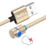 TOPK AM30 1m 2.4A Max USB to 90 Degree Elbow Magnetic Charging Cable with LED Indicator, No Plug(Gold)