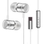 YX-022 1.2m Wired In Ear USB-C / Type-C Interface Metal Stereo Earphones with Mic (Silver)