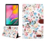 Flower Pattern Cloth Surface PC Horizontal Flip Leather Protective Case for Galaxy Tab A 10.1 2019 T510 & T515, with Holder & Card Slots & Wallet & Photo Frame (White)