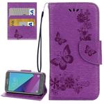For Galaxy J3 (2017)(US Version) Butterflies Embossing Horizontal Flip Leather Case with Holder & Card Slots & Wallet & Lanyard(Purple)