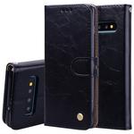 Business Style Oil Wax Texture Horizontal Flip Leather Case for Galaxy S10 Plus, with Holder & Card Slots & Wallet (Black)