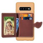 Leaf Magnetic Snap Litchi Texture TPU Protective Case for Galaxy S10+, with Card Slots & Holder & Wallet (Brown)