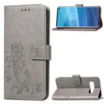 Lucky Clover Pressed Flowers Pattern Leather Case for Galaxy S10, with Holder & Card Slots & Wallet & Hand Strap(Grey)