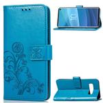 Lucky Clover Pressed Flowers Pattern Leather Case for Galaxy S10, with Holder & Card Slots & Wallet & Hand Strap(Blue)