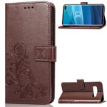 Lucky Clover Pressed Flowers Pattern Leather Case for Galaxy S10+, with Holder & Card Slots & Wallet & Hand Strap(Brown)